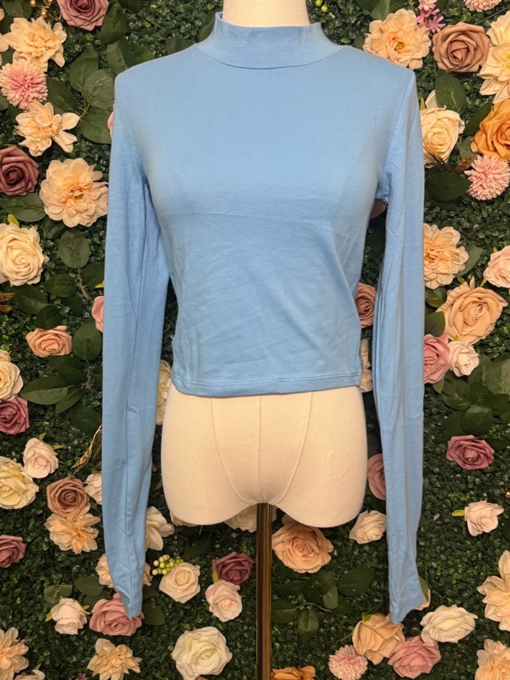 FP Movement by Free People Sky Blue Long Sleeve Cropped Mock Neck Top NWOT